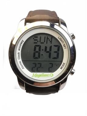 Magellan's Digital Atomic Clock Watch with Brown Leatherband
